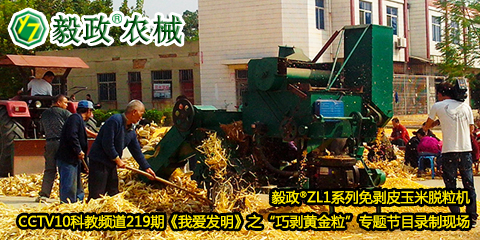 毅政?ZL1系列免剝皮玉米脫粒機在中央電視臺CCTV10科教頻道219期《我愛發(fā)明》之“巧剝黃金?！睂ｎ}節(jié)目錄制現(xiàn)場